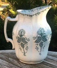 BROC ANCIEN Pichet Toilette 19eme Décor floral Roses Vert