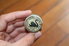 Rare Antique Beautiful Tole Lithographed Swan Black Tin Box Cream