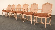 Set of Six Louis XVI Whitewashed Dining Cabriolet Armchairs, 1940s