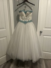 sherri hill dress 11265 Ivory Turquoise Size 4  Corset Chiffon Gown Promotion 
