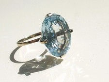 BELLE BAGUE ANCIENNE 1960/70 en OR BLANC 18K 750 avec GROSSE AIGUE-MARINE / T52