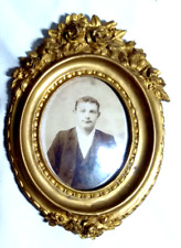 Small Antique BRONZE PHOTO FRAME Wall Hanger Decor PINK RELIEF FLOWER