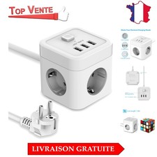 Multiprise USB Cube 3 Prises et 3 Ports USB avec Câble 1,5m - Design Compact