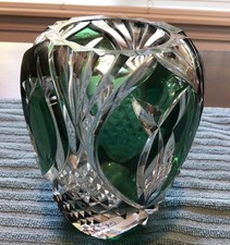 Signed VAL ST. LAMBERT (Belgium) Cut Crystal Vase with Art et Selection sticker