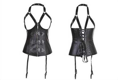 Corset cuir seins nus - corset,