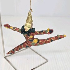 Katherine’s Collection Harlequin Jester Ornament Split Leap 6.5” Glitter Vintage