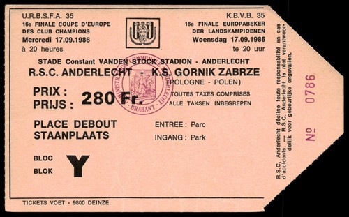 Billet 1986 rsc anderlecht - anderlecht, vs