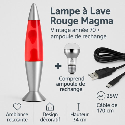 Lampe lave rouge magma - à,