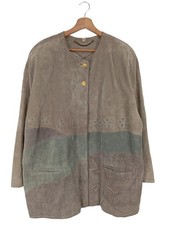 NEW FAST Veste en cuir Dames Veste T EU 46 blanc cassé-vert style décontracté