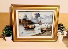 Tableau à l'Huile sur Toile avec Scène Marin - Signé 