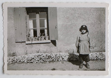 Boy First Sun, Cap, Flower House - Old Photo Snapshot c. 1940