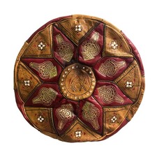 Moroccan Round Pouf Cushion Leather Ottoman Footstool Camel