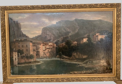 Huile sur toile le village - sur, "