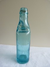 Ancienne bouteille limonade verre bleu bille "Fillette" - Bar  Bistrot 1900