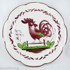Antique earthenware plate LES ISLETTES "ROOSTER ON BARRIER", lunéville 20th