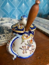 Antique Breton ceramics, mustard pot, varnished, Batz workshop, Brittany