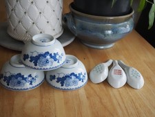 3 Bol en porcelaine chinoise déco Nénuphars  & ses 3 cuillère en cadeaux. TTBE