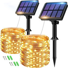 Lot 2 guirlandes solaires extérieur 16m 160 LED blanc chaud 8 modes