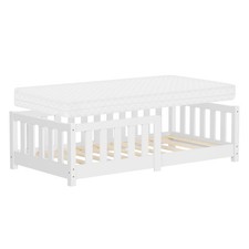 Lit au sol enfant 70x140 cm avec matelas sommier antichute en pin massif blanc