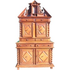 Antique Large French Louis XIII Walnut Buffet a Deux Corps Cabinet 17th century