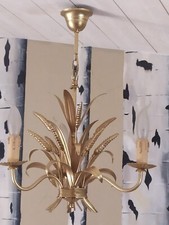 Lustre en Métal Doré , Gerbe de Blé 3 Feux  ,DLG de Jansen Ancien.