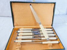 11 COUTEAUX DE TABLE ART NOUVEAU VIROLE ET POINTE EN ARGENT LAMES IMPECCABLES