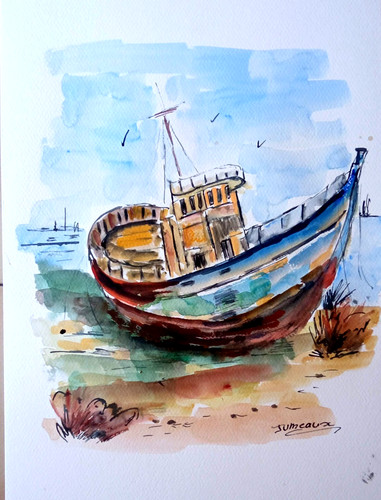 Aquarelle quibron bateau - quibron, de