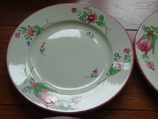 LUNEVILLE FAIENCE 6 ANTIQUE DESSERT PLATES DECOR TULIP REVERBER 1920