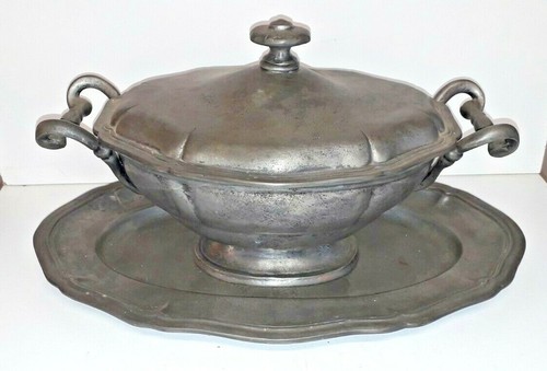Soupière avec plat étain - plat,