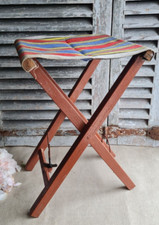 ANCIEN TABOURET DE PECHE PLIANT EN TOILE VINTAGE