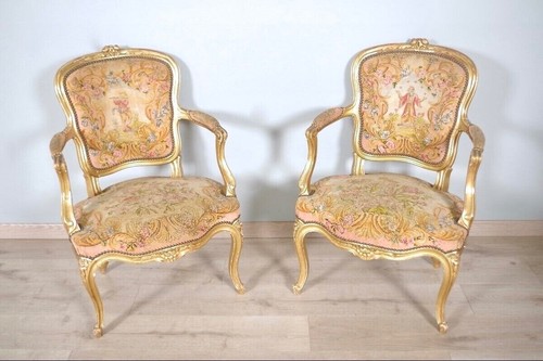 Paire fauteuils dorés - paire, de