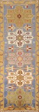 Tapis Couloir Kazak Indien Fait Main Géométrique Bleu Clair/Or 2' 7" x 8' 0"