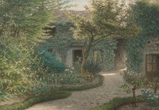 Affiche chemin de jardin chalet maison en pierre art mural -...