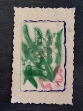 CP ILLUSTREE BORDS DENTELES DECORS RELIEF VOLET GAUFRE MUGUET S'OUVRE - 47702