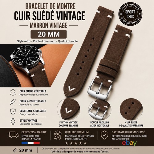 Bracelet montre cuir suédé