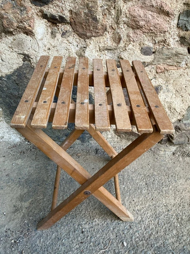 Ancien tabouret pliant bois - tabouret, en
