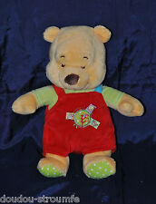 Peluche Doudou Ours Winnie DISNEY BABY NICOTOY Salopette Rouge 22 Cm Etat NEUF
