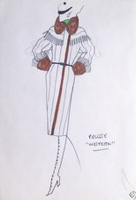 JEAN EDEN (1924-2013) original drawing 1970 fashion women's fur coat western #2