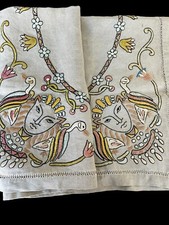 RareNappe ancien lin brodé