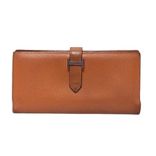 Auth HERMES Bearn Souffle - Orange Veau Epsom Square O Long Wallet