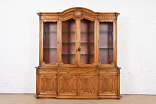 Karges French Regency Louis XVI Burled Walnut Lighted Breakfront Bookcase