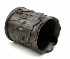 Chinese Carving Lotus Black Catalpa Wood Ink Painting Calligraphy Brush Pot