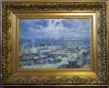 Oil painting on canvas attributed to Serge Belloni - Port - animated scene, marine