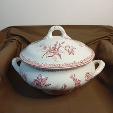Beautiful antique "FONTANGES" tureen - Sarreguemines - red floral decor