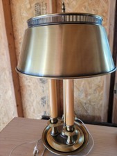 Vintage French Bouillotte 3-Way Candlestick Brass Table Lamp Metal Shade