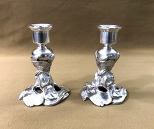 pair of candle holder / torch ART NOUVEAU silver metal VICTOR SAGLIER decor IRIS