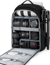 DSLR Camera Backpack with Laptop Compartment & Waterproof Rain Cover, Black