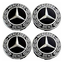 Lot 4 Cache Moyeu 75mm Pour Mercedes Logo Emblème Jante Centre De Roue New Black