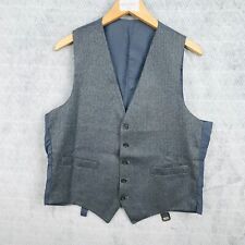 Gilet Costume Veste Homme M/L Gris Bleu Laine Rayé Doublé Col V Mariage Formels