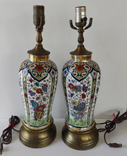 DELFT POLYCHROME POTTERY PETRUS REGOUT MAASTRICH DE SPHINX RARE TABLE LAMPS PAIR